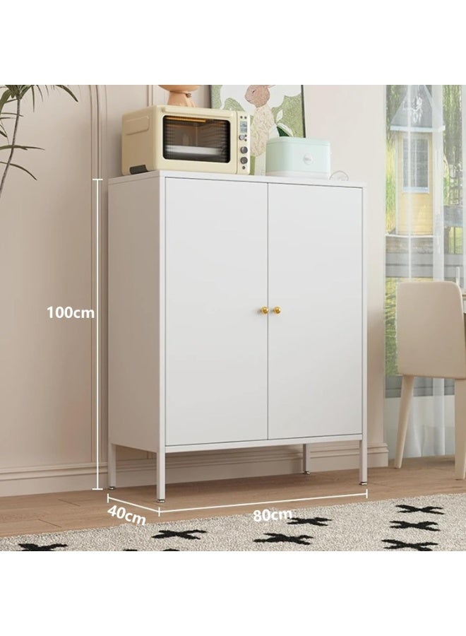 HI-FINE Metal Buffet Cabinet,Storage Kitchen Cabinet with Shelves,Coffee Bar Cabinet,Buffet Sideboard,for Living Room & Kitchen Microwave Oven Storage Side Shelf White - Image 3